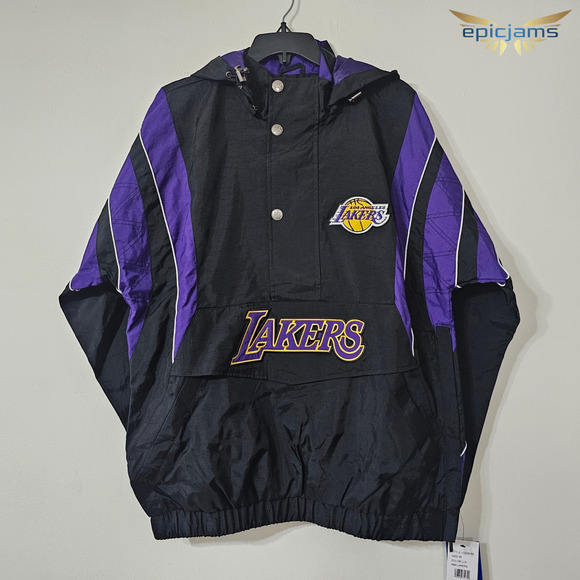 STARTER Los Angeles Lakers Mens Jacket Breakaway Black Hooded 1/4 Zip Size M - Picture 1 of 9